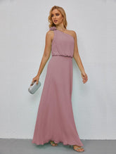 Ruffled One Shoulder Sleeveless Long Bridesmaid Dresses A-line Formal Evening Gown Side Split 28080-numbersea