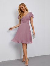 Numbersea Chiffon Bridesmaid Dress V Neck Short Cocktail Gowns For Juniors Homecoming Dresses 28077
