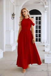 Ladies Chiffon Off Shoulder Swing Sleeve Front Slit Bridesmaid Evening Dress Wedding Party Evening Dress 28117-numbersea