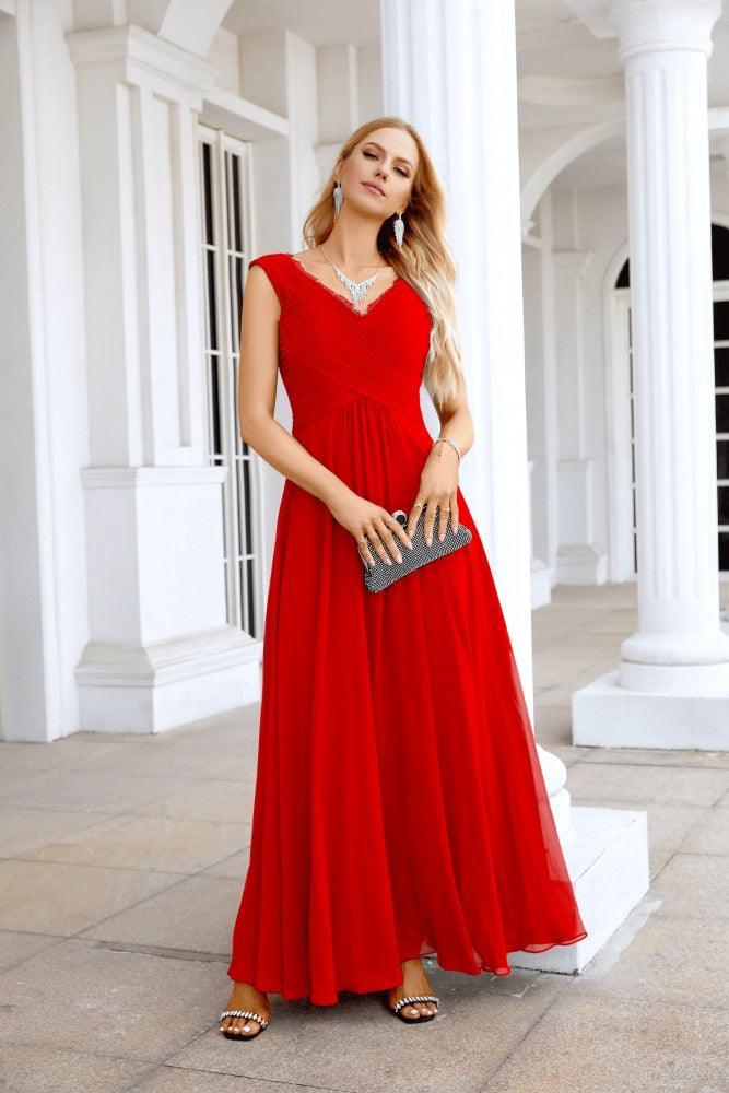 NumberSea-Ladies Chiffon V Neck Sleeveless Floor Length Bridesmaid Evening Dress Wedding Party Evening Dress 28126 Dusty Blue NumberSea-Ladies Chiffon V Neck Sleeveless Floor Length Bridesmaid Evening Dress Wedding Party Evening Dress 28126 Dusty Blue