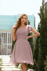 Neck Chiffon Bridesmaid Dresses Formal Cocktail Prom Gown Homecoming 28013 Dusty Rose