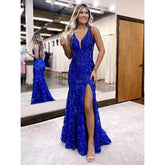 Abendkleid Königsblau Ballkleid V-Ausschnitt Rückenfrei Party Abendkleid