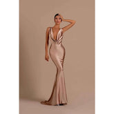 Numbersea Sexy Deep V Neck Backless Mermaid Long Formal Evening Dress