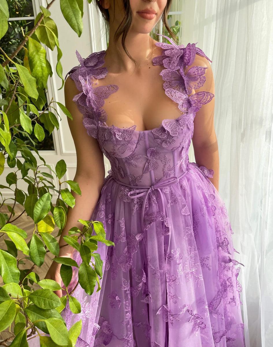 NumberSea-3D Butterfly Lace Appliques Prom Dresses for Women Tulle Wedding Dress Long Ball Gown Purple NumberSea-3D Butterfly Lace Appliques Prom Dresses for Women Tulle Wedding Dress Long Ball Gown Purple