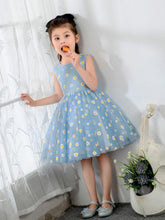 NumberSea - Kids Little Blue Daisy Flower Girls' Princess Cute Dresses Children's Occasion Wear Party Dresses Birthday Dress