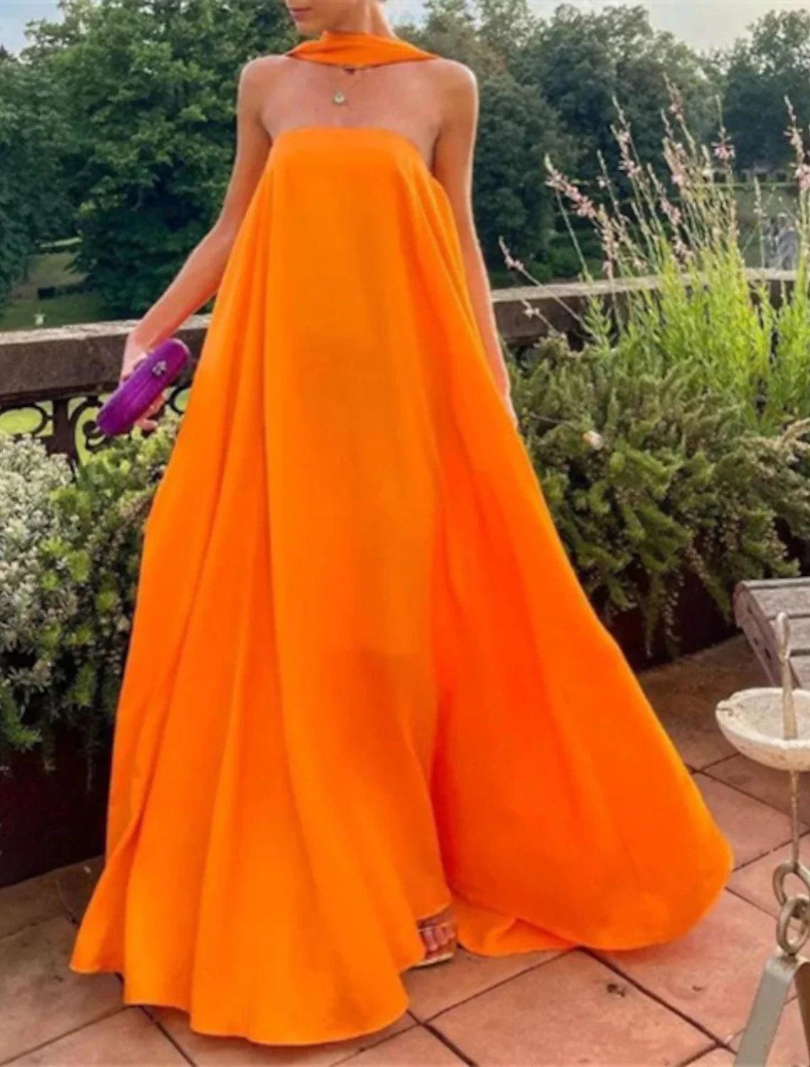 NumberSea-Wedding Guest Dress Fairy Dress Formal Tie Floor Length Sleeveless Strapless Stretch Chiffon with Pleats Shawl Evening Dresses