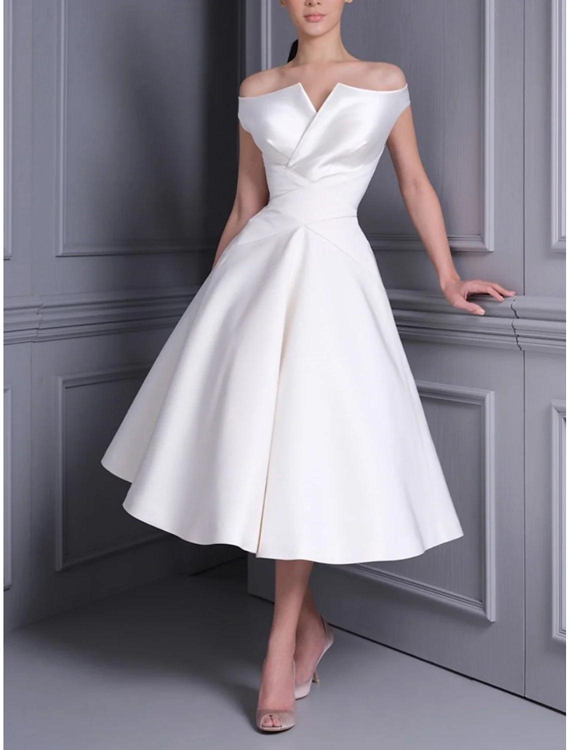 NumberSea-Simple Wedding Dresses Mature Wedding Dresses Sheath / Column V Neck Sleeveless Knee Length Chiffon Bridal Gowns Ivory / US 4 / UK 8 / EU 34
