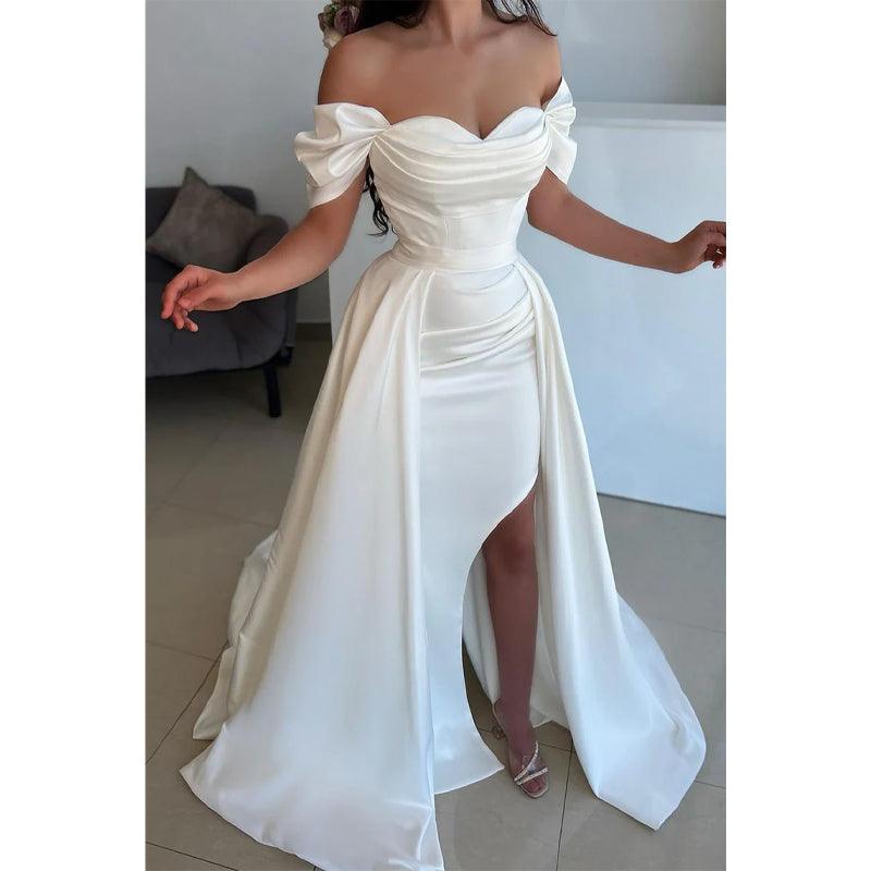 NumberSea-Sweetheart Short Sleeves Satin Pleats Mermaid Formal Evening Dress with Detachable Skirt As Picture / 18w NumberSea-Sweetheart Short Sleeves Satin Pleats Mermaid Formal Evening Dress with Detachable Skirt As Picture / 18w