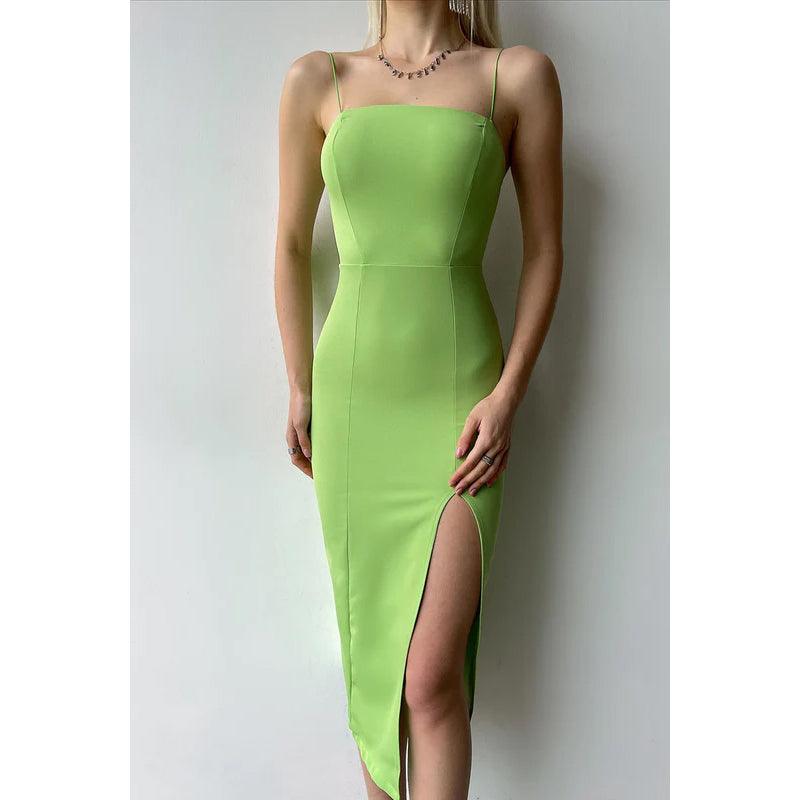 Sheath/Column Spaghetti Straps Satin Knee Length Evening Dress NumberSea Sheath/Column Spaghetti Straps Satin Knee Length Evening Dress NumberSea