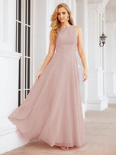 Numbersea Ladies Sleeveless Round Neck Chiffon Beaded and Floor Length Bridesmaid Dress Party Wedding Prom Evening Dress 28076 - numbersea