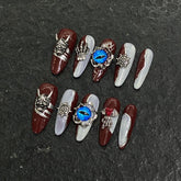 Factory Straight Hair French Skull Silver Three-dimensional Decoration Red and White Long Pointed Drop Shape
