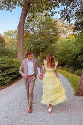 A-Linie Prinzessin Tüll Lagen Gelb Langes Ballkleid PSK599