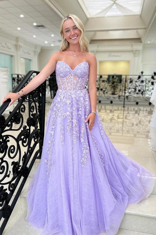 Cute A Line Sweetheart Tulle Prom Dresses Formal Gowns PSK532 Custom Size / Lavender