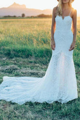 Vestidos de novia de moda preciosos de sirena sin espalda con escote corazón de encaje