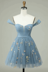 Floral Embroidery Sweetheart A-Line Homecoming Dress Short Party Dress PD472