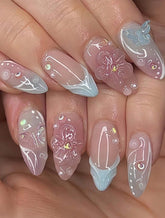 Blue Blossom Handmade gel false nails press on nails