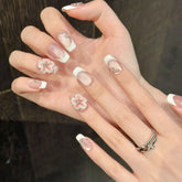 Handcrafted Manufacturer 3D Floral Cat-eye French Manicure That Highlights Fair Skin