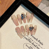 New Arriving Detachable Extra Long Gradient Handmade Nails Nude Rhinestone Luxury Press on Nails