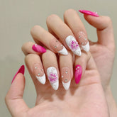 New Style 3D Press on Nails Hand-painted Strawberry Egg Flower Nails for Spring and Summer, Fully Handmade