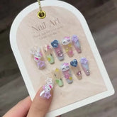 In vogue Handmade Stick on Nails Hello Kitty Cute Cartoon Mid-length Style Gel Press on Nails