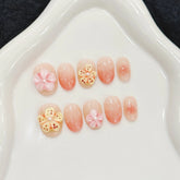 Summer Seaside Vacation Style Hand-molded Flower Short Detachable Wear-on Nails