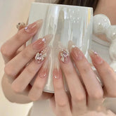 Luxury Diamond Gel Press on Nails Bow Pearl Glitter Stick on Nails