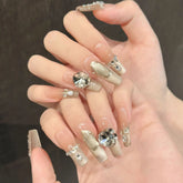 French Cat-eye Luxury Stacked Diamond High-end Style Handcrafted Wear-on Nails