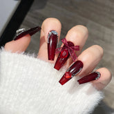 Luxury Style Red 3D Handmade Full Covered Coffin False Nails Press on Nails