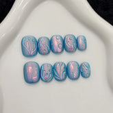 High Quality Ocean Blue Y2K Short Round 10pcs Press on Nails Handmade Custom Logo Artificial Acrylic Gel Nails