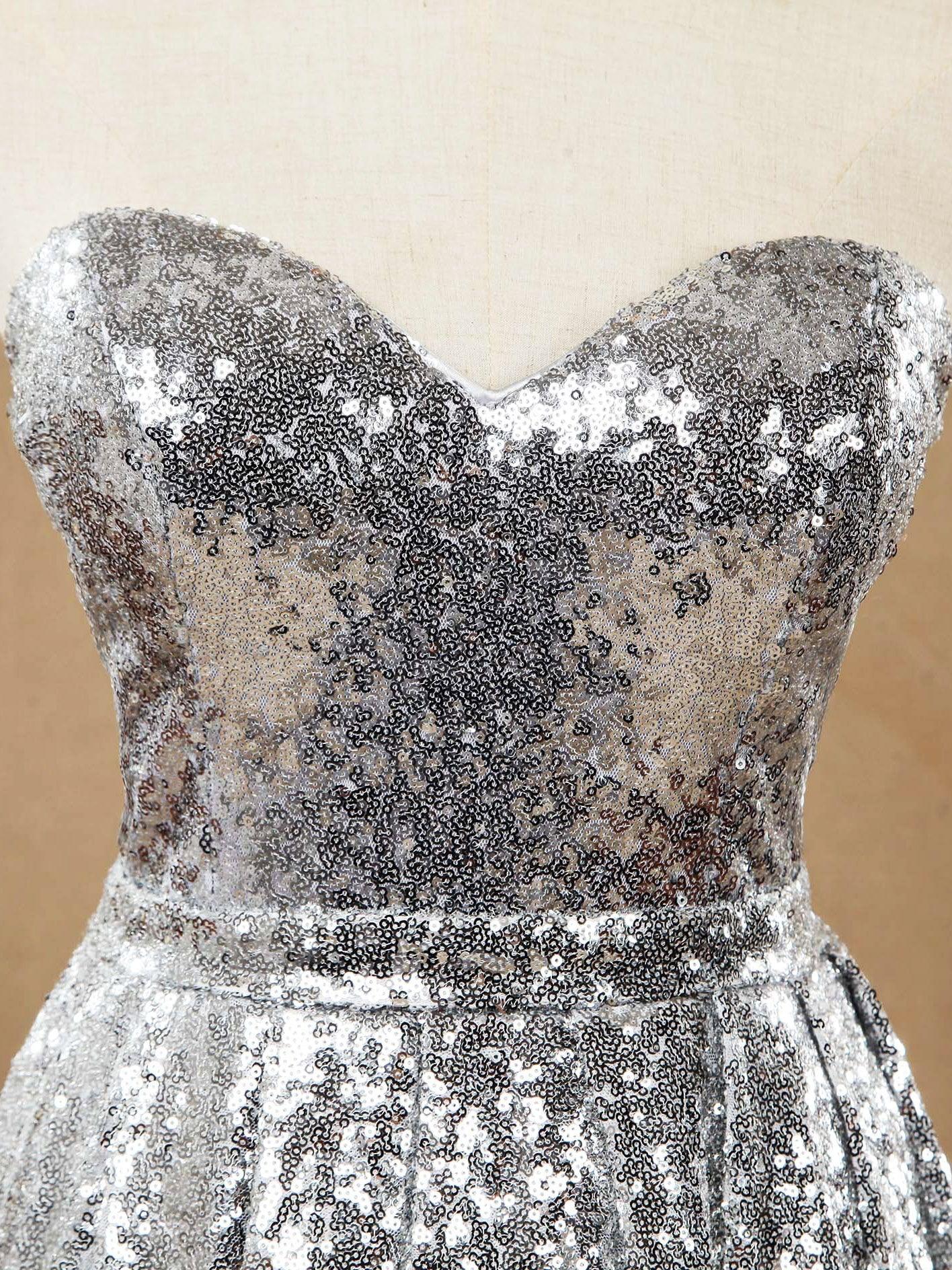 NumberSea-Numbersea Silver Sweetheart Sequin A-line Bridesmaid dress 0001 NumberSea-Numbersea Silver Sweetheart Sequin A-line Bridesmaid dress 0001