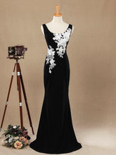 Vestido de noche de gasa con escote redondo, largo hasta el suelo, estilo sirena o trompeta de Numbersea con apliques blancos