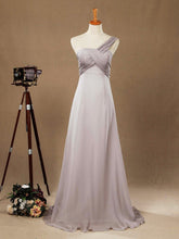 Numbersea Sheath Column One Shoulder Floor Length Chiffon Bridesmaid Dress with Criss Cross Ruching