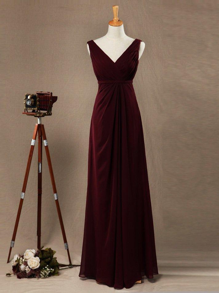NumberSea-Numbersea Sheath Column V-neck Floor Length Chiffon Bridesmaid Dress with Criss Cross Ruching Pleats NumberSea-Numbersea Sheath Column V-neck Floor Length Chiffon Bridesmaid Dress with Criss Cross Ruching Pleats