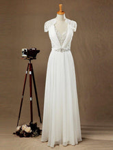 NumberSea - Sheath / Column Deep V - neck Cap Sleeves Chiffon match Lace Evening Dress See Through Back Buttons