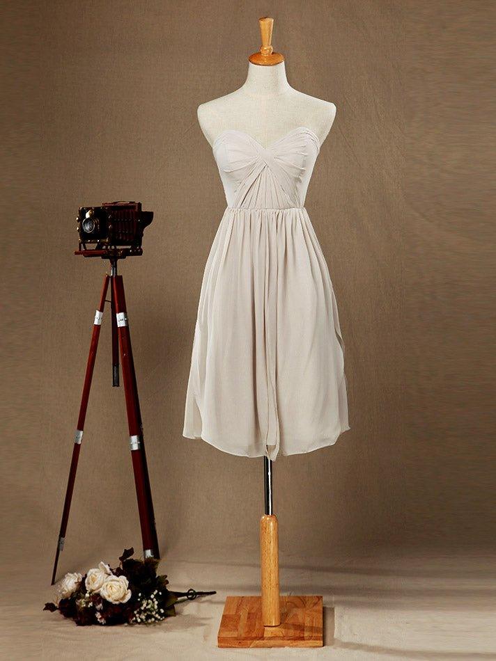 NumberSea-Convertible Knee Length Chiffon Bridesmaid Dress A-line One Shoulder Halter-neck Strapless Sweetheart