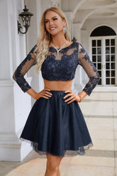 Ladies Round Neck Long Sleeve Open Waist Embroidery Suit Bridesmaid Evening Dress Wedding Beach