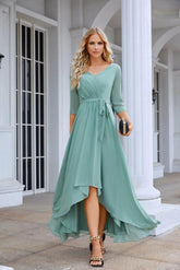 Ladies Chiffon Long Sleeve V Neck Floor Length Bridesmaid Evening Dress Wedding Party Beach Evening Dress 28095-numbersea