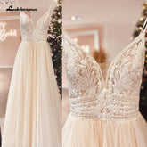 NumberSea NumberSea Spaghetti Straps Champagne Boho Wedding Dress For Women 2025 Vestido Civil Bridal Church Wedding Gowns suknie slubne