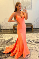 Mermaid Tight Orange Long Prom Dress Formal Gown