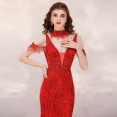 Women's Mermaid Evening Dress Long Prom Dresses Beaded Formal Dresses - numbersea