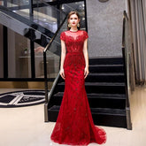 Women's Mermaid Evening Dress Sexy Lace Prom Dresses for Women Beaded Formal Dresses - numbersea