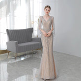 Women's Mermaid Evening Dress Beaded Formal Dresses Long Prom Dresses for Women - numbersea