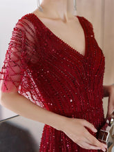 Women's A-Line Evening Dress Sexy V-Neck Prom Dresses Beaded Formal Dresses for Women - numbersea