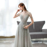 Women's A-Line Evening Dress Sexy Prom Dresses Beaded Formal Dresses for Women - numbersea