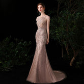 Women's Mermaid Evening Dress Long Sexy Prom Dresses Sleeveless Beaded Formal Dresses - numbersea