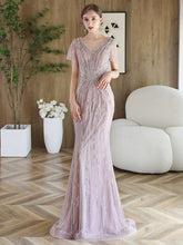 Women's Mermaid Evening Dress Sexy V-Neck Prom Dresses for Women Long Beaded Formal Dresses - numbersea