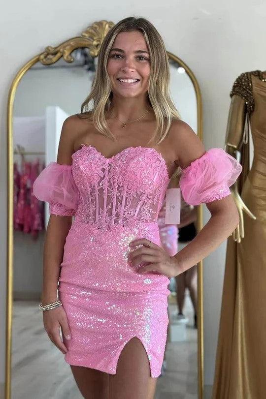 NumberSea-Pink Strapless Applique Bodycon Homecoming Dress wiith Sleeves PD557 NumberSea-Pink Strapless Applique Bodycon Homecoming Dress wiith Sleeves PD557