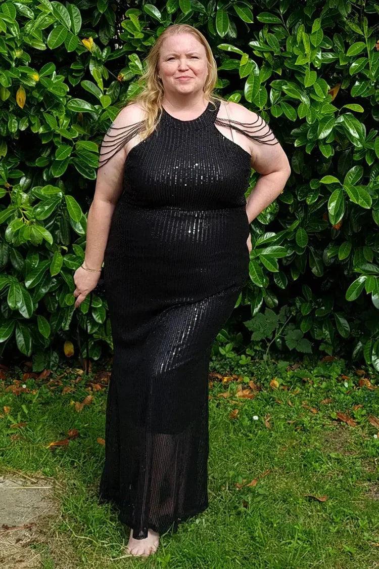 NumberSea-Plus Size Prom Dresses Mermaid Sleeveless Sequin Long