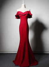 Rotes Meerjungfrau-Kleid, lang, herzförmiger Ausschnitt, schulterfrei, Partykleid, Abendkleid, rote Abendkleider