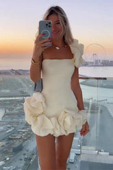 Ruffled Satin Short Party Dress One Shoulder Homecoming Dress